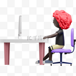 办公桌会议桌图片_3D黑人女性办公形象漂亮姿势动作