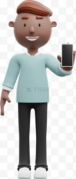 3D棕色男性拿着手机帅气姿势