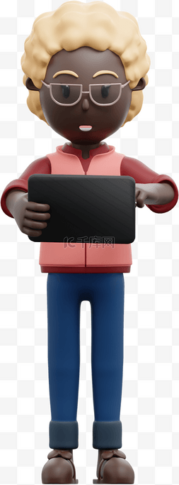 平板电脑3d图片_黑人女性平板姿势3D形象