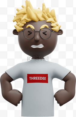 帅气发怒的3D黑人男性叉腰形象