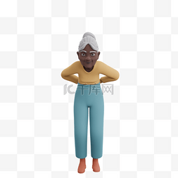 3D黑人女性老太太观察弯腰姿势