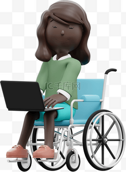 黑人女性漂亮姿势坐轮椅办公形象