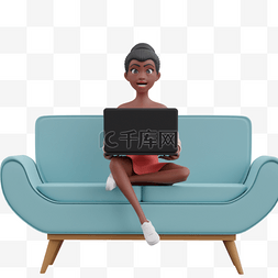黑人女性沙发电脑动作成熟办公