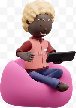 3D黑人女性玩手机姿势动作漂亮懒