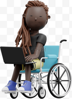 坐轮椅的女人图片_3D黑色坐轮椅的办公形象