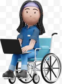 坐轮椅的女人图片_3D白人女性坐轮椅在办公室中的漂