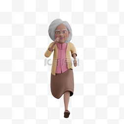 女性老太太帅气慢跑姿势3D棕色形