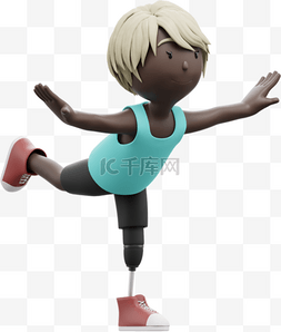 黑人女性3D单腿平衡站立姿势动作