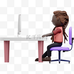 电脑动作图片_漂亮女性办公3D黑人姿势与电脑动