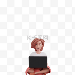 白人女性优雅坐姿使用笔记本电脑