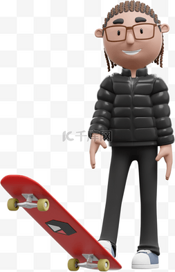 帅气滑板男士的3D形象