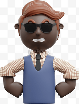 帅气发怒的3D黑人男性叉腰形象