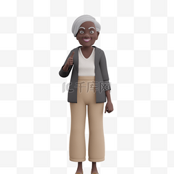 黑人女性老太太竖大拇指手势动作
