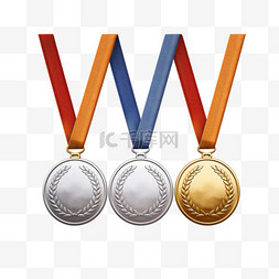 金杯和奖章图片_奖牌。金牌、银牌和铜牌是体育赛