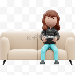玩游戏的女人图片_漂亮的3D白人女性在沙发上玩游戏