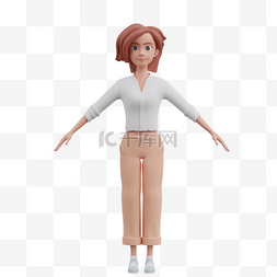 3D白人女性直立帅气形象