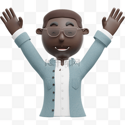 帅气庆祝的3D黑人男性举手姿势