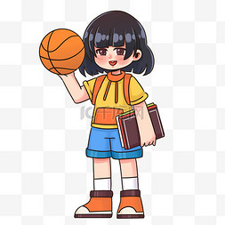 开学啦开学季图片_开学季手拿篮球书本女孩