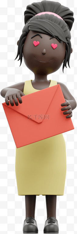 黑人女性手持信封漂亮写信