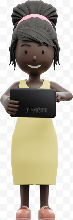 3D漂亮黑人女性使用平板姿势