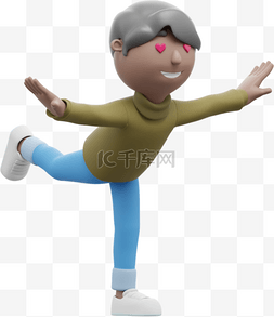 单腿平衡站立图片_男人展现的帅气运动姿势3D棕色男