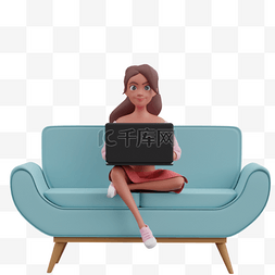 女性优雅使用电脑坐在沙发上
