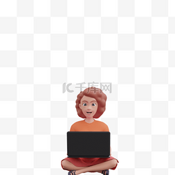 白人女性图片_白人女性3D坐姿使用笔记本