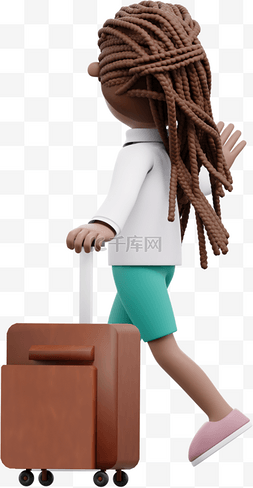 3D棕色女性行李箱姿势美颜