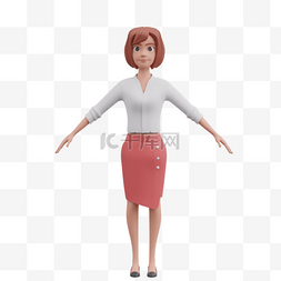3D白人女性直立姿势形象