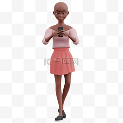 玩手机图片_帅气女性步行玩手机动感姿势与3D