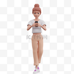电话图片_白人女性帅气步行玩手机