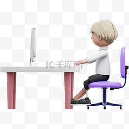 3D白人女性在办公室中漂亮地使用