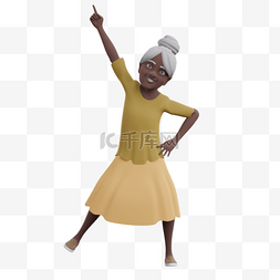 3D黑人女性老太太高兴庆祝的姿势