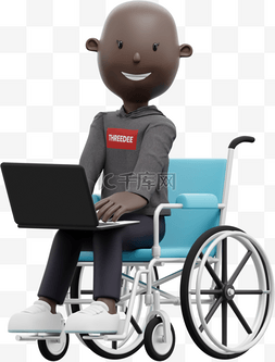 女人坐轮椅图片_3D黑人女性姿势漂亮坐轮椅办公形