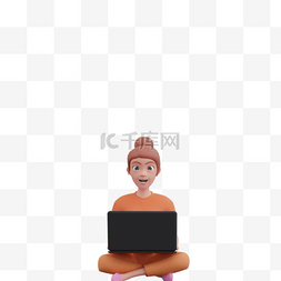 白人女性图片_3D白人女性优雅使用电脑