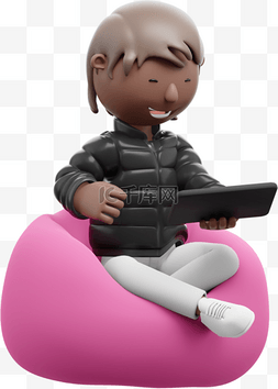 3d翻滚图片_帅气3D棕色男性玩平板手机在懒人