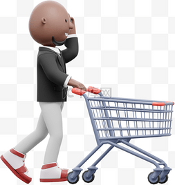 帅气男人购物3D棕色男性推着购物