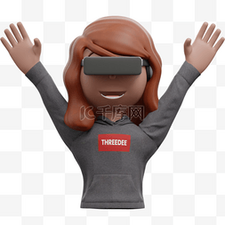 帅气女子庆祝动作3D棕色女性举手