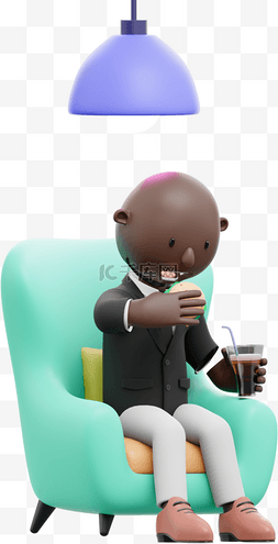 吃东西的男人图片_黑人男性喝可乐吃汉堡帅气动作下