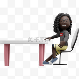 3D黑人女性坐立坐姿形象女人漂亮
