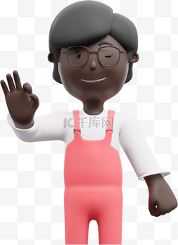 3D黑人女性帅气姿势的没问题手势
