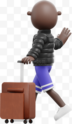 拖行李箱的帅气黑人男性出行姿势