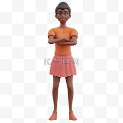 站立交叉手姿势3D黑人女性