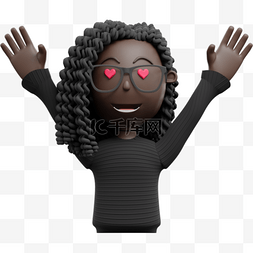 黑人女性举手庆祝帅气动作元素