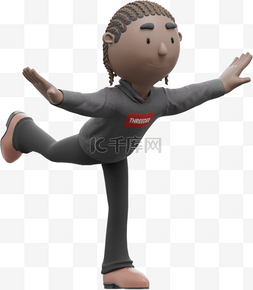 平衡运动图片_黑人男性3D单腿平衡运动姿势