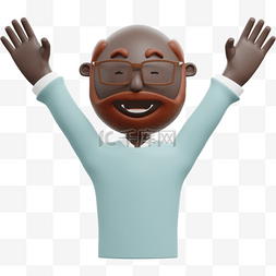 帅气男性庆祝姿势3D黑人男性举手