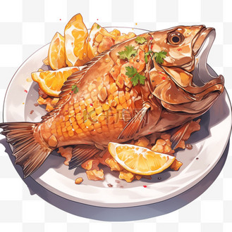 中国红烧鱼美食食物ai元素立体免扣图案