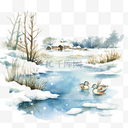 冬天绘画笔触季节风景AI元素立体