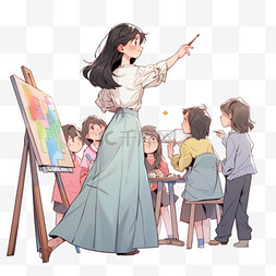 女孩子手绘图片_画画孩子元素手绘美术课