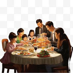 年夜饭热闹家庭团圆饭AI元素立体
